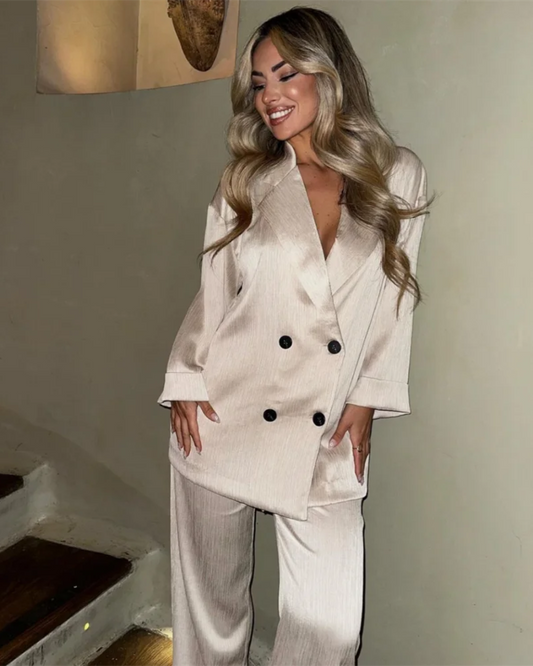 Double breasted Coat and Straight Trouser Set