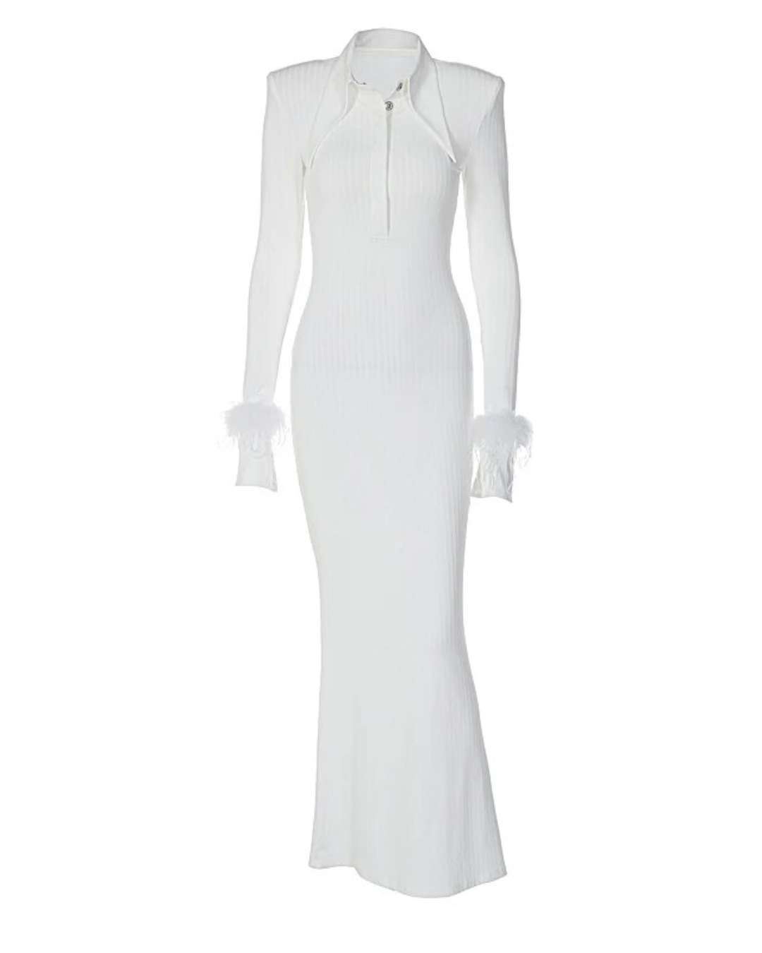 Feather Flare Sleeves Single Breasted Dress