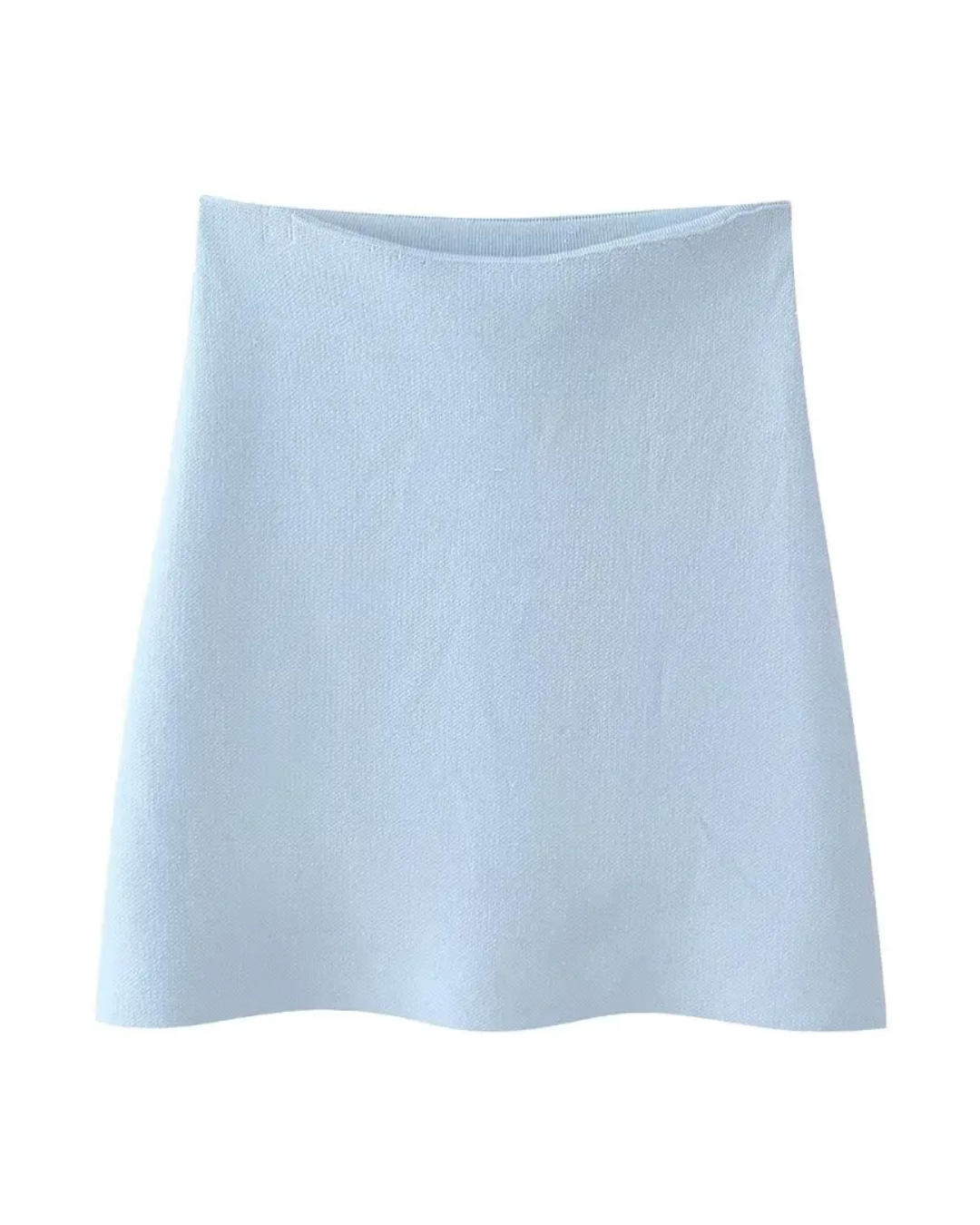V-Neck Cardigan and High Waist Mini Skirts Light Blue Skirt M