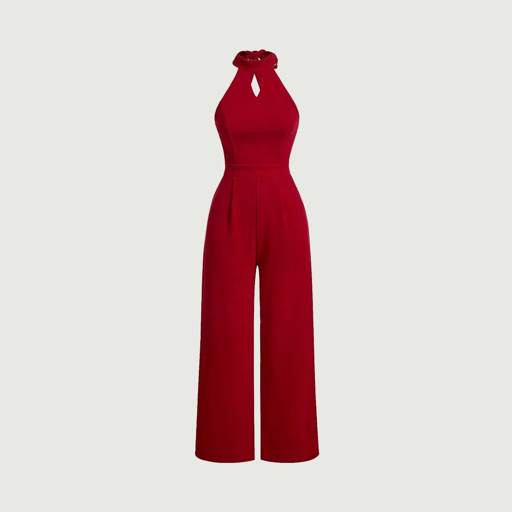 Off-Shoulder Halter Neck Jumpsuit Red S