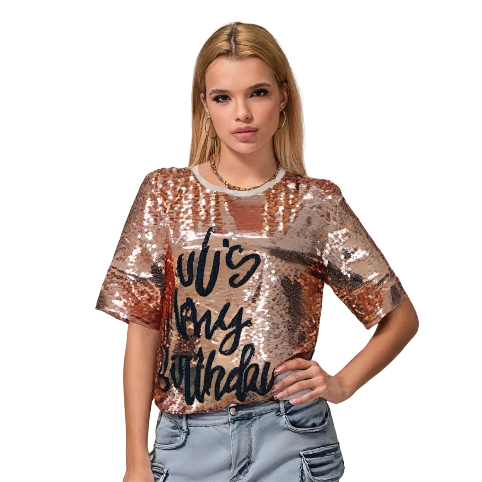 Glitter Sequin it’s my Birthday Dress Champagne M