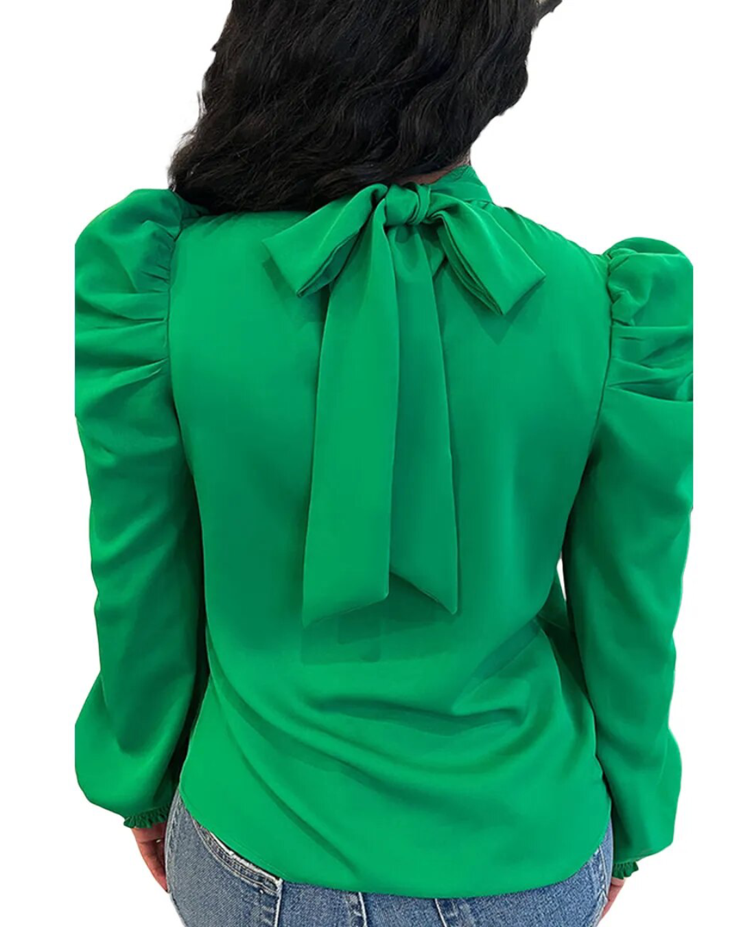 Solid Color Bubble Sleeve Back Lace Up Top