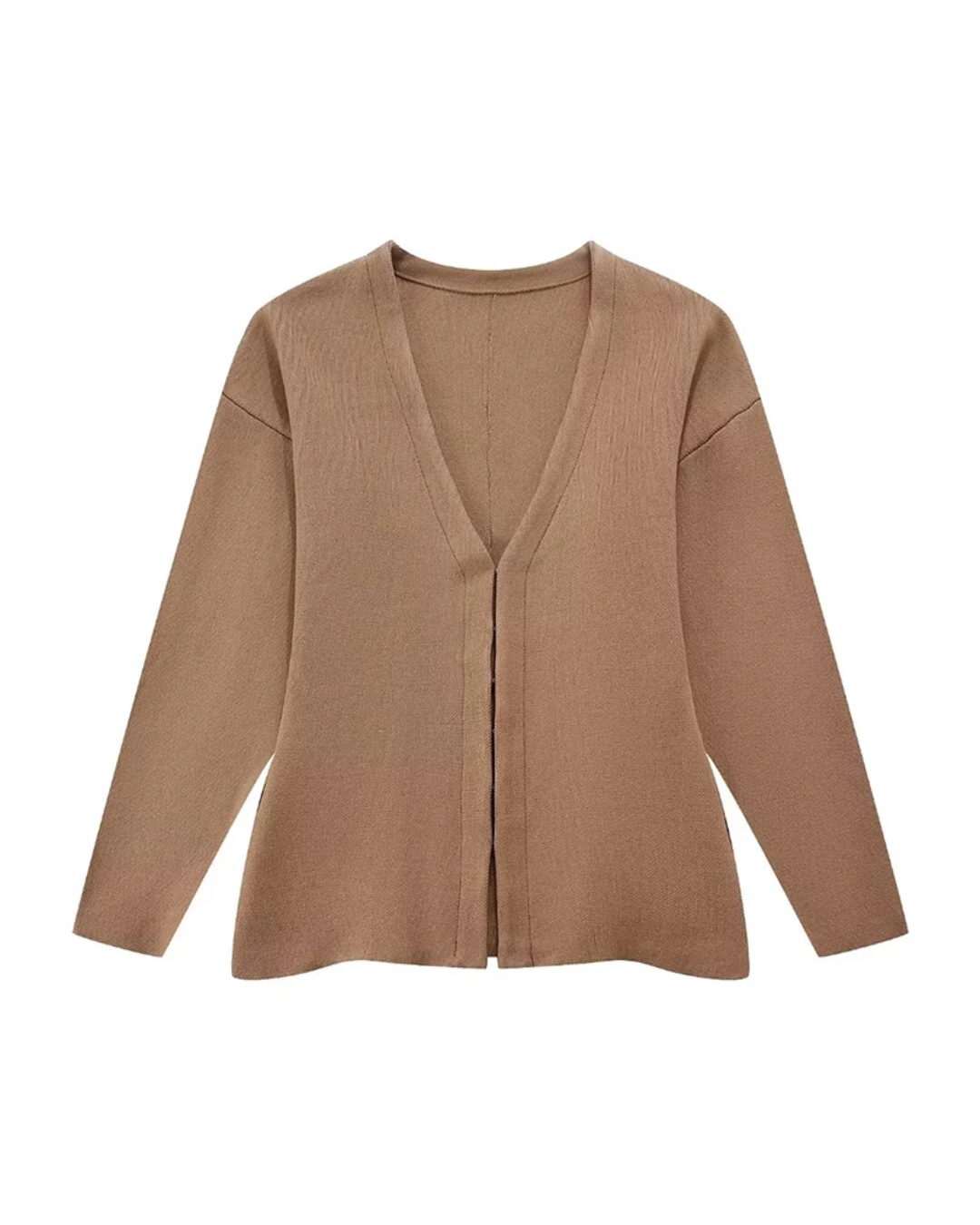 V-Neck Cardigan and High Waist Mini Skirts Brown Top M