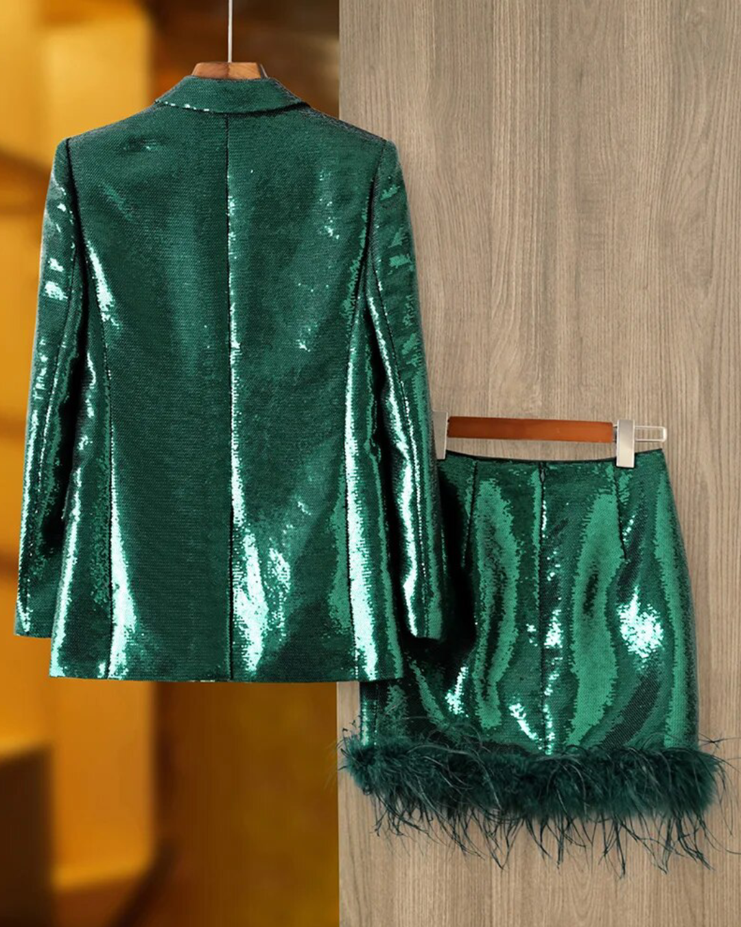 Sequin Blazer & Tassel Skirt Set