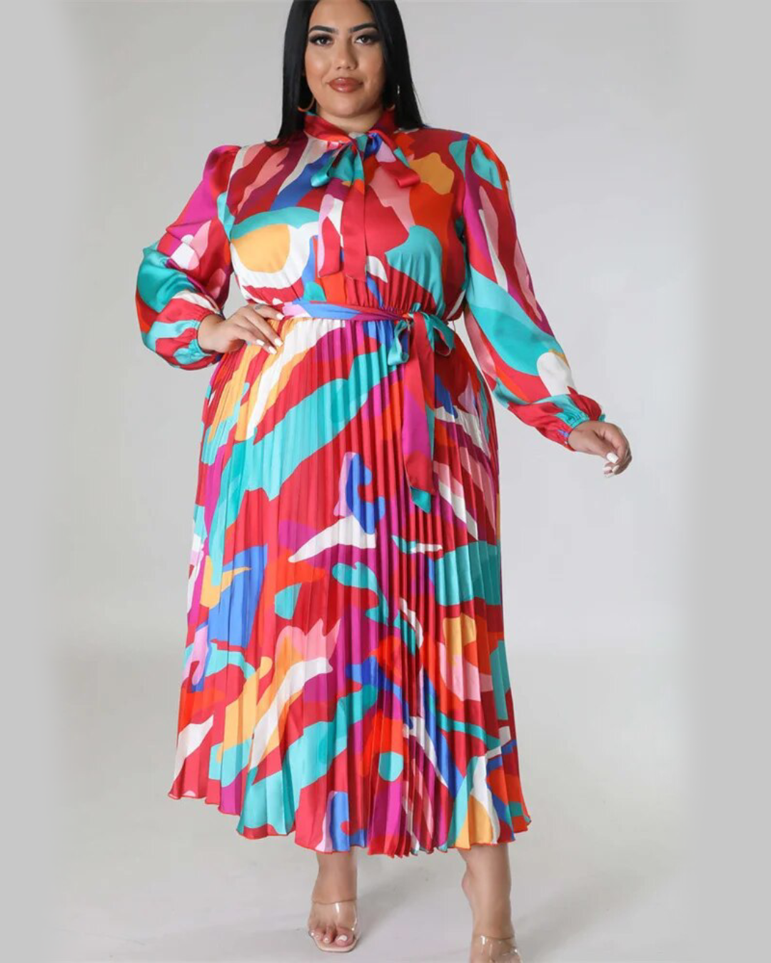 Plus Size Printed Tie Dye Dress Red XL