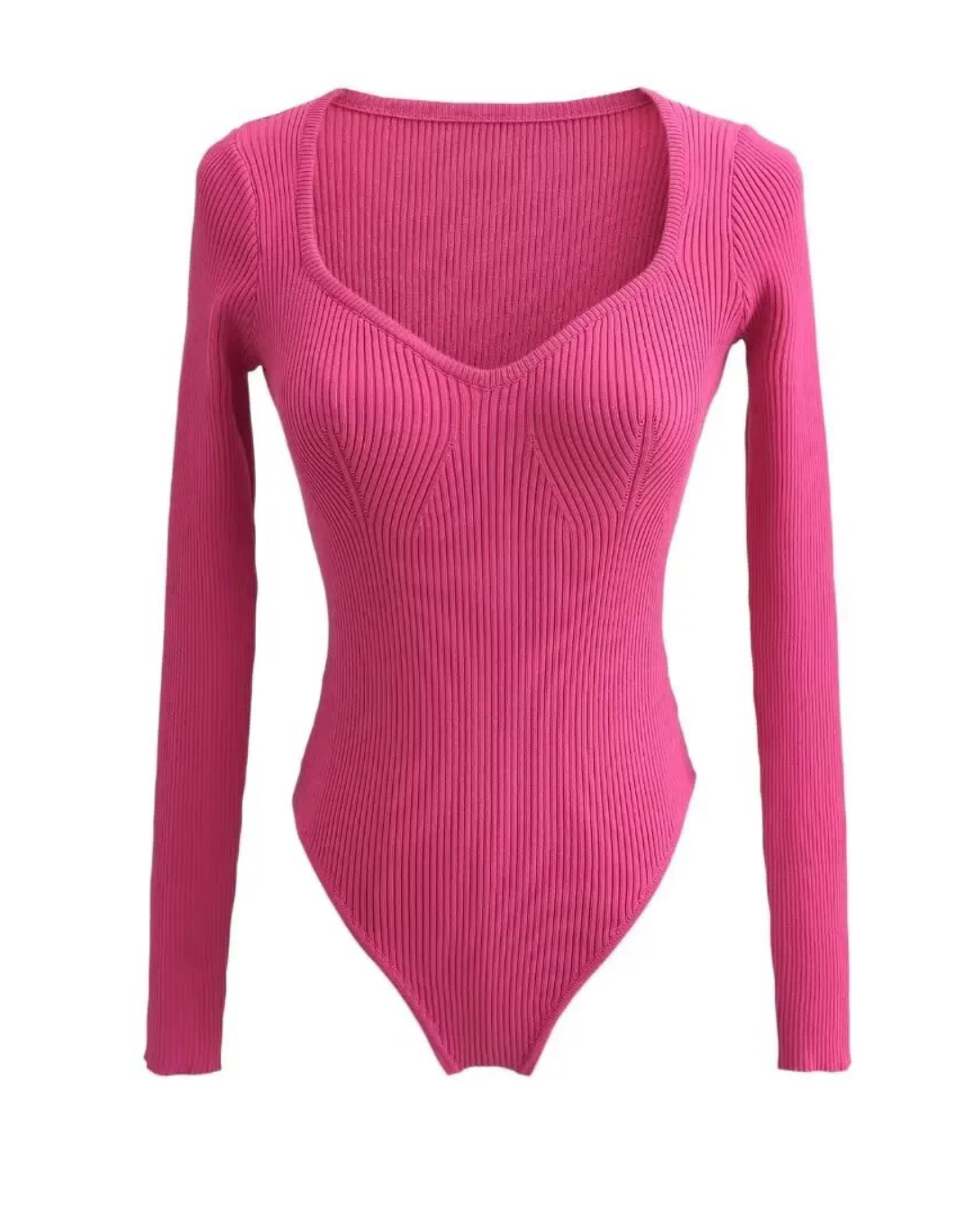 O Neck Halter Long Sleeve bodysuit Pink One Size