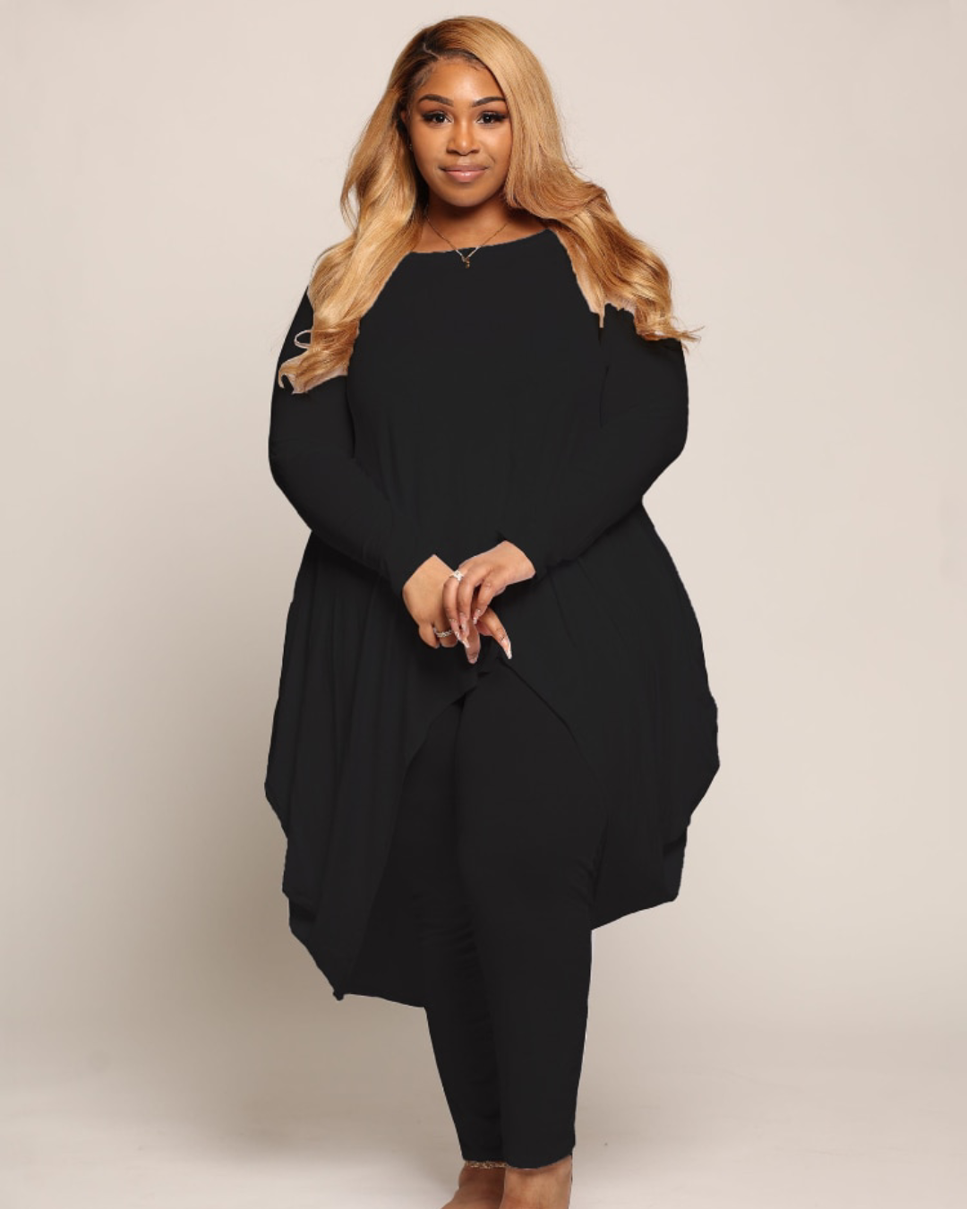 Plus Size Irregular Top Two Piece Set Black XL