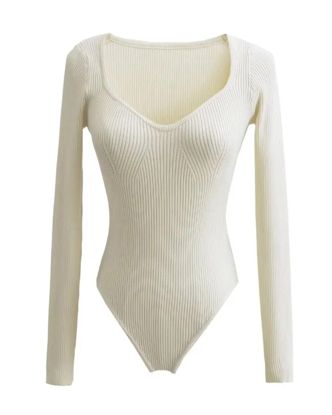 O Neck Halter Long Sleeve bodysuit Beige One Size