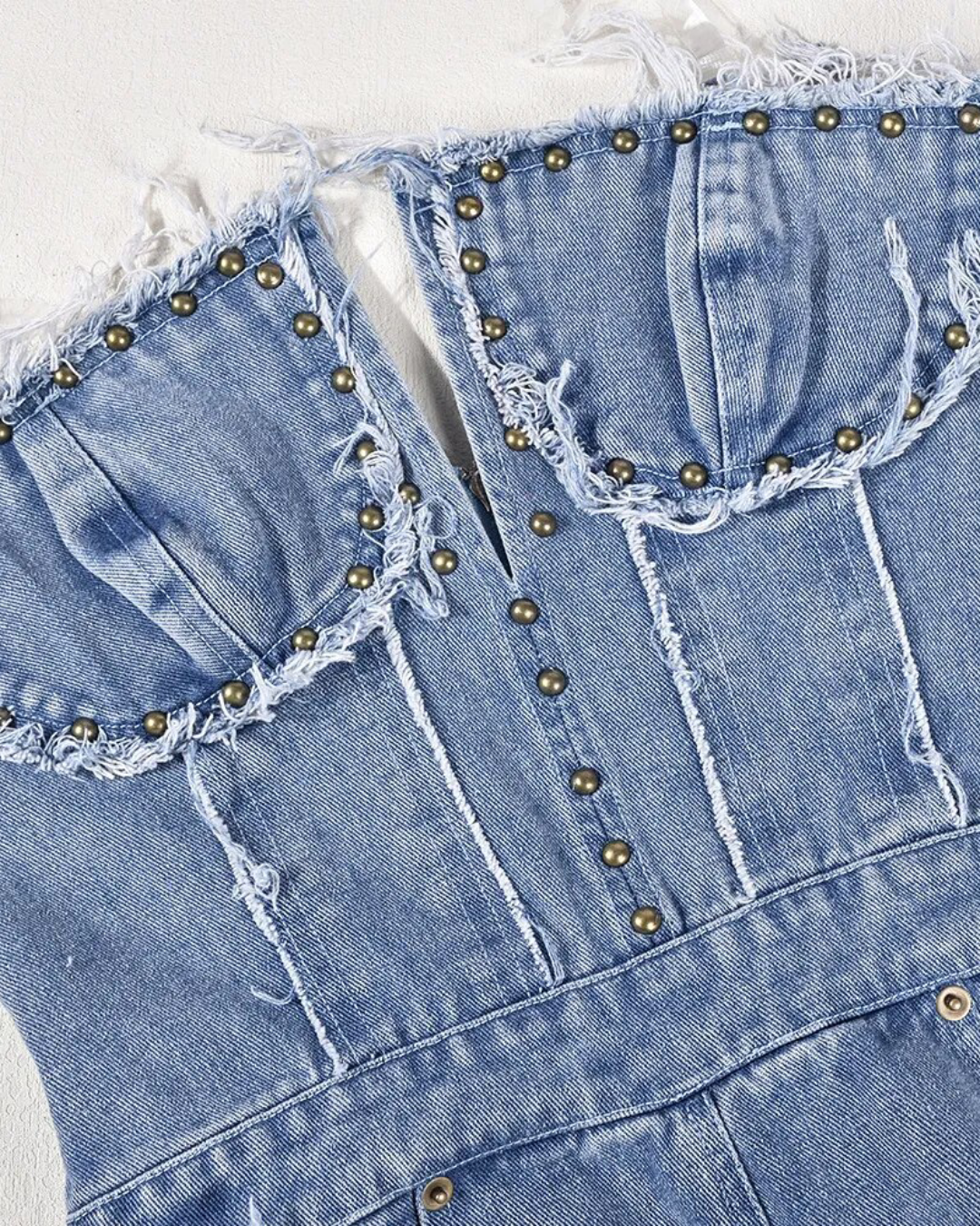 Off Shoulder Tassel Denim Jumpsuit
