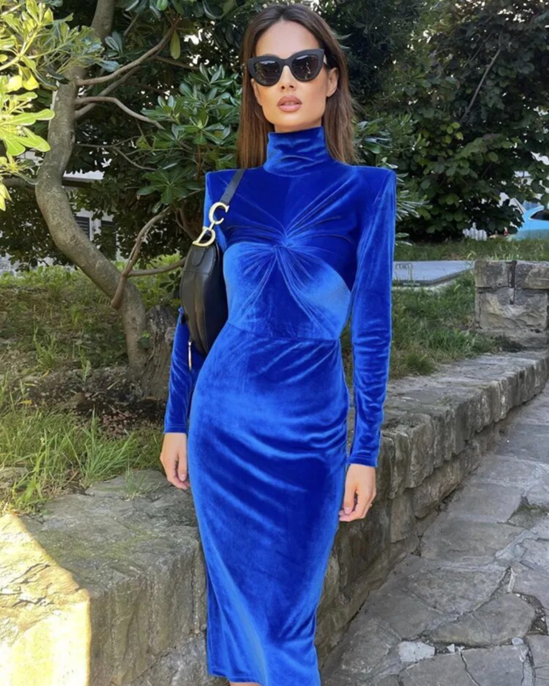 Long Sleeve Turtleneck Velvet Dress