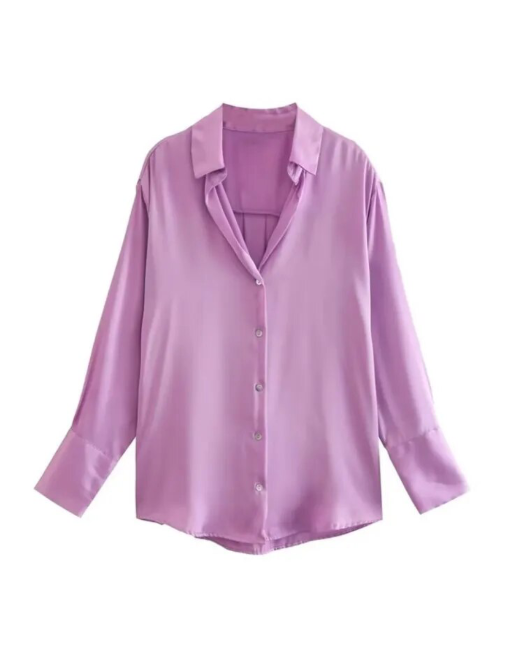 Satin Long Sleeve Button Up Shirt V XS