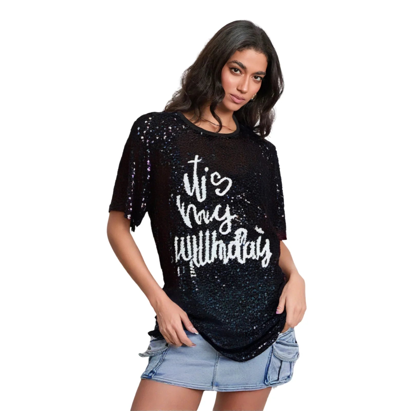 Glitter Sequin it’s my Birthday Dress black M