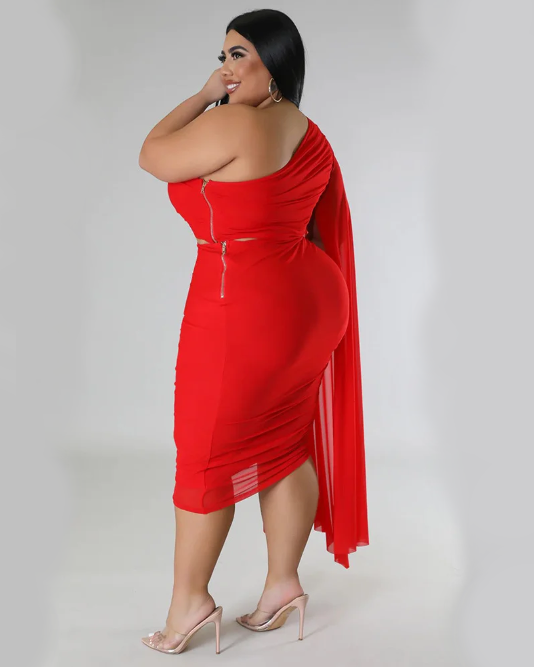 Plus Size Single Sleeve Crop-Top Two Piece Set
