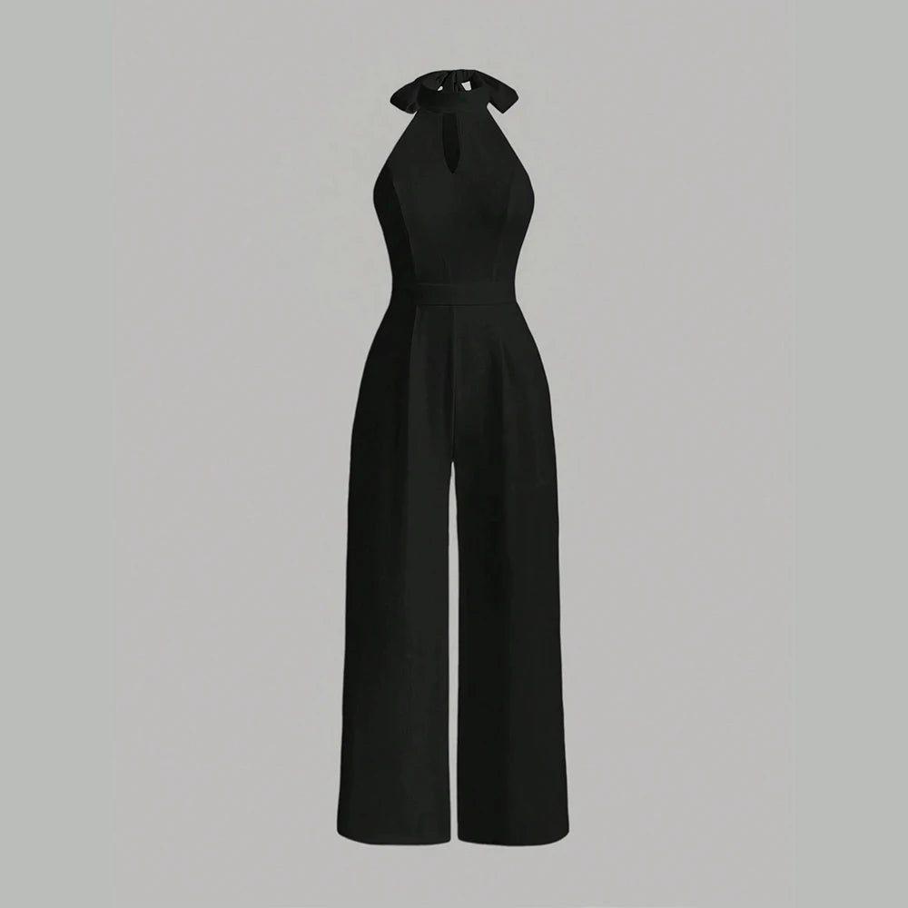 Off-Shoulder Halter Neck Jumpsuit Black XS