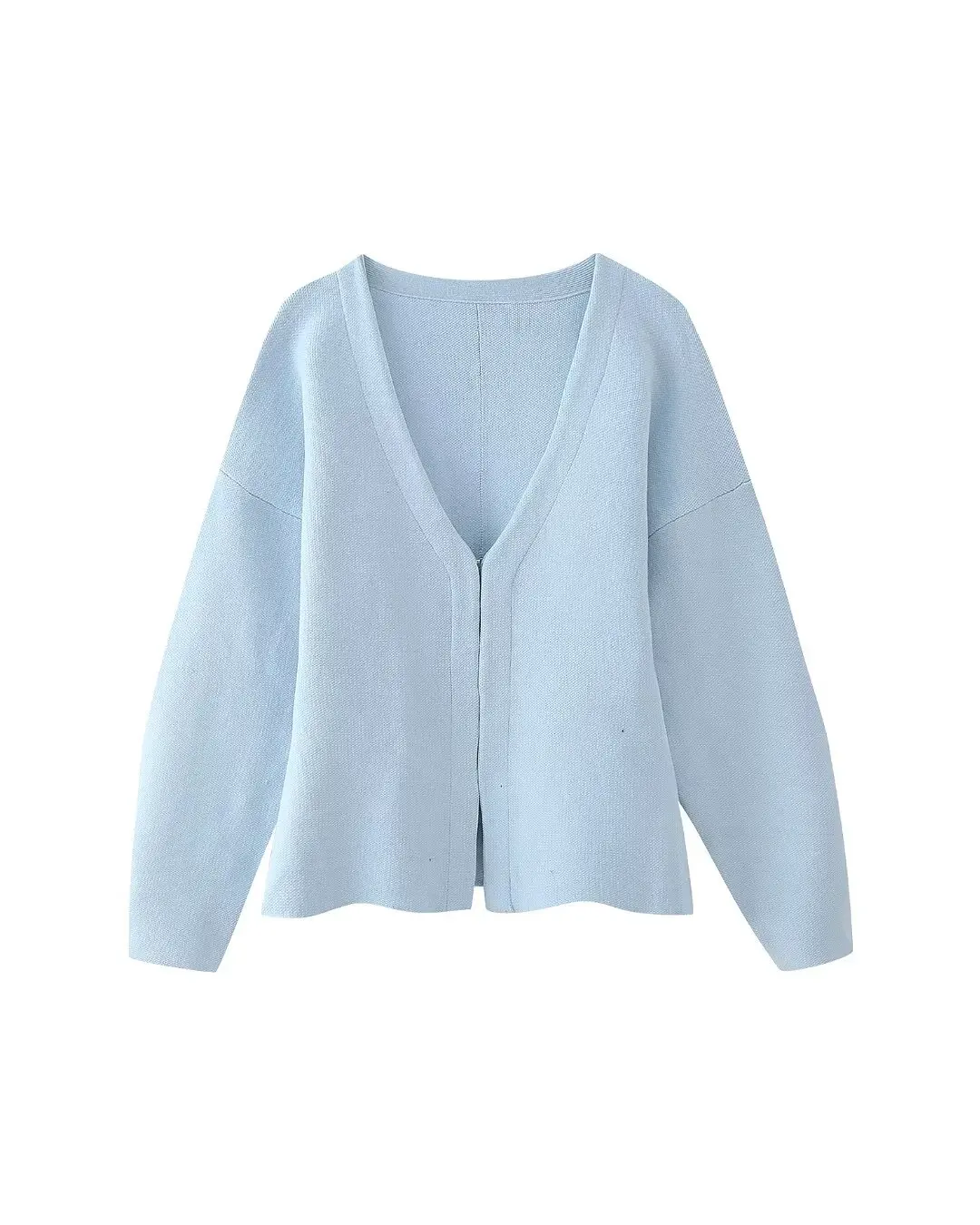 V-Neck Cardigan and High Waist Mini Skirts Light Blue Top L