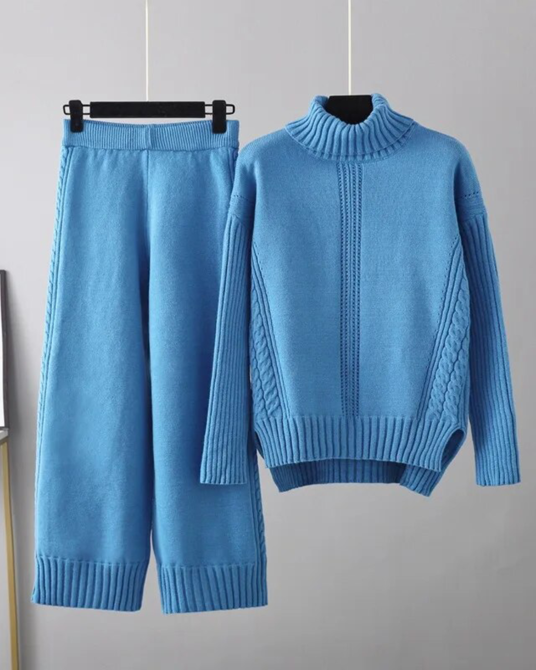 Turtleneck Knitted Top & Trousers Set Orange One Size