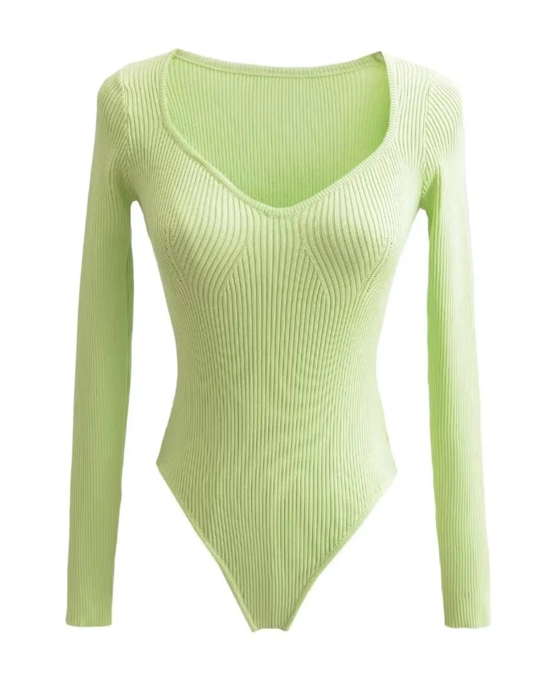 O Neck Halter Long Sleeve bodysuit Green One Size