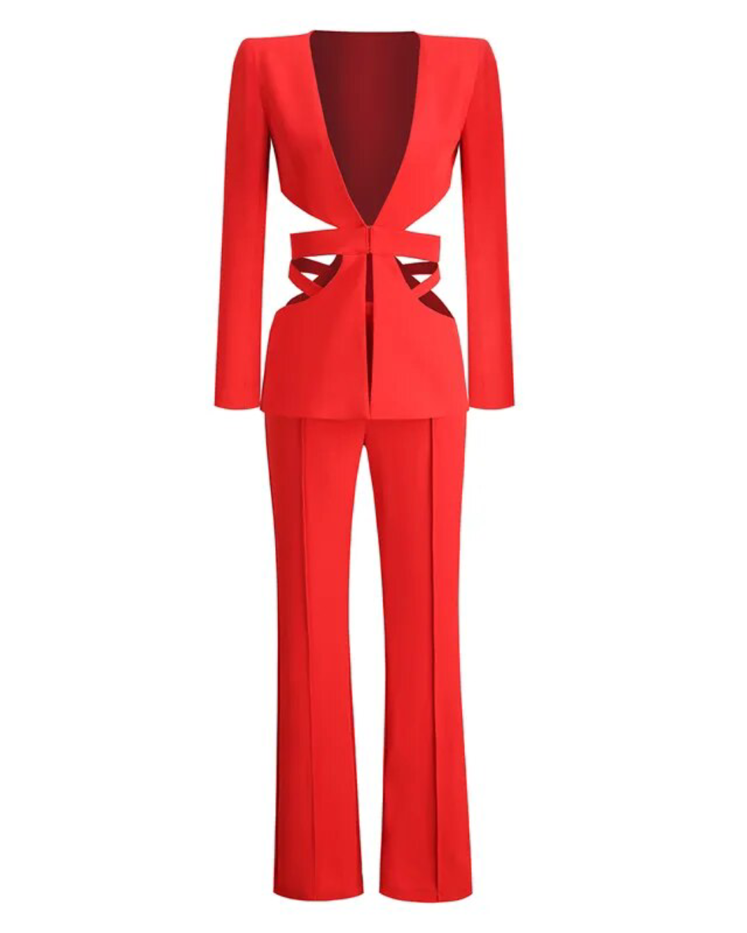 V Neck Blazer Top & Long Pants Set