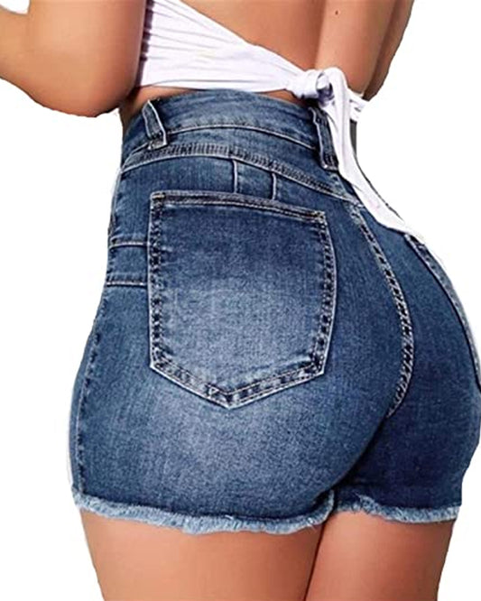 Large Size Sexy Ripped Denim Shorts Blue S