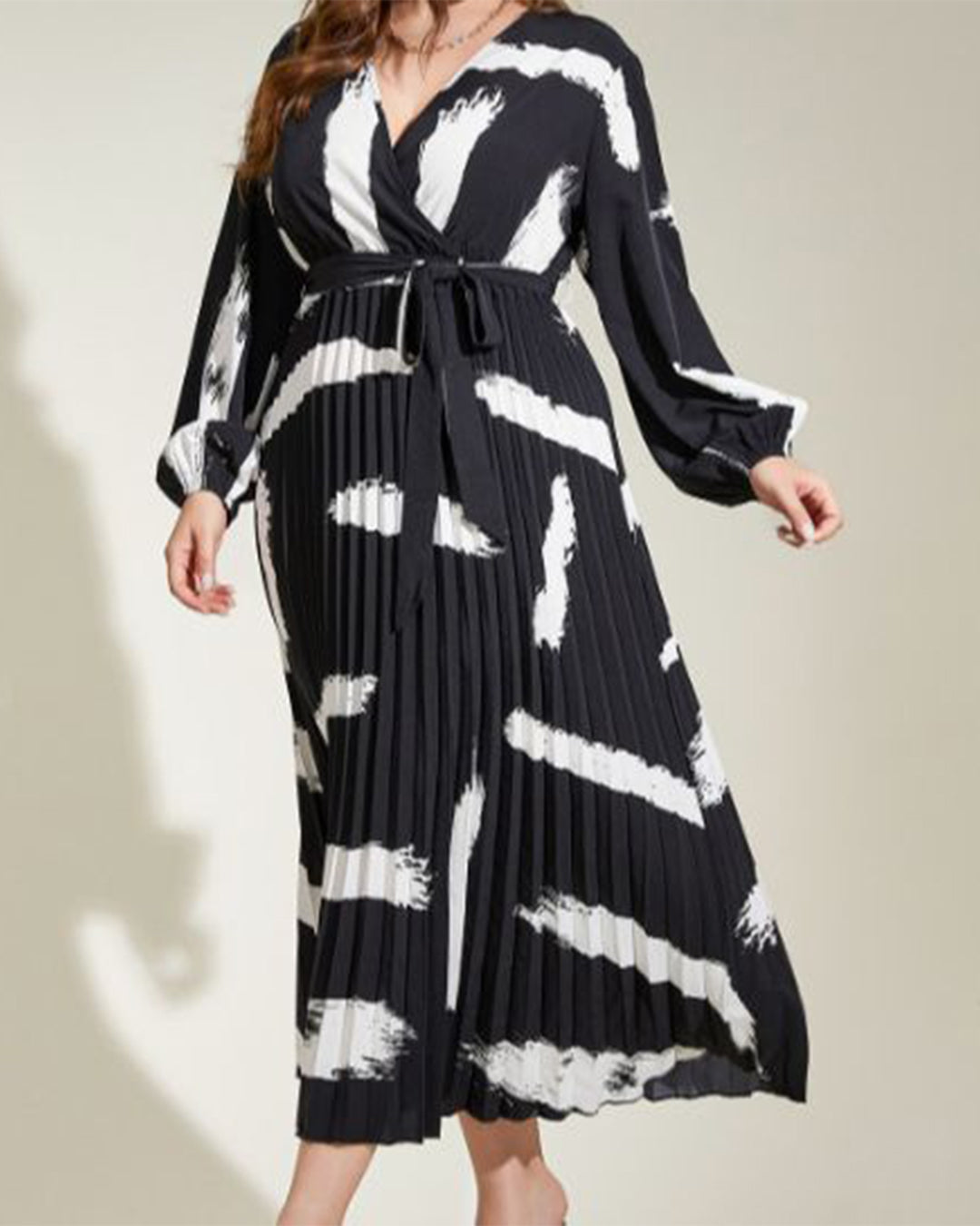V Neck Pleated Women Dress
