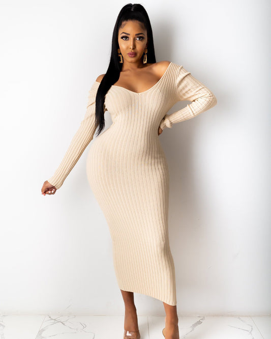 Plus Size V Neck Off Shoulder Thread Dress XL Ivory