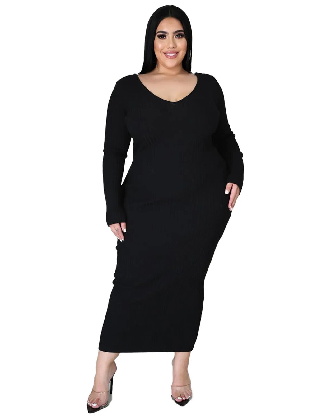 Plus Size Solid Color Knitted Dress