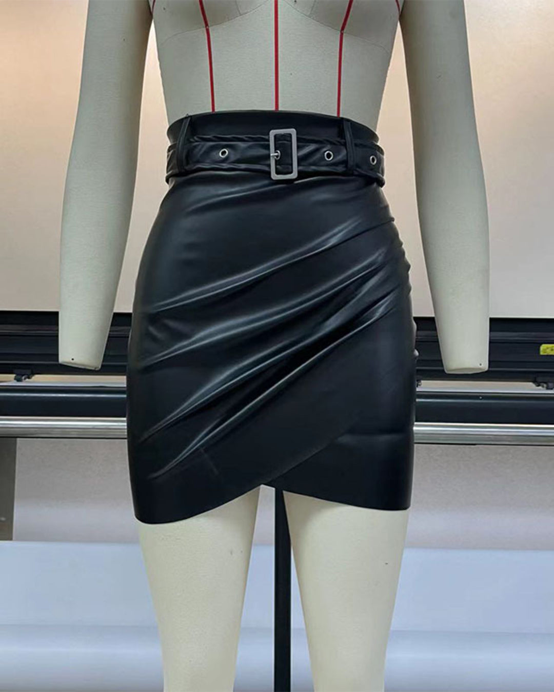 Metallic Coated fabric Leather Zipper Skirt
