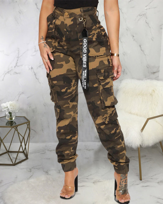 Slim Fit Camouflage Tapered Stretch Trousers S Camouflage Color