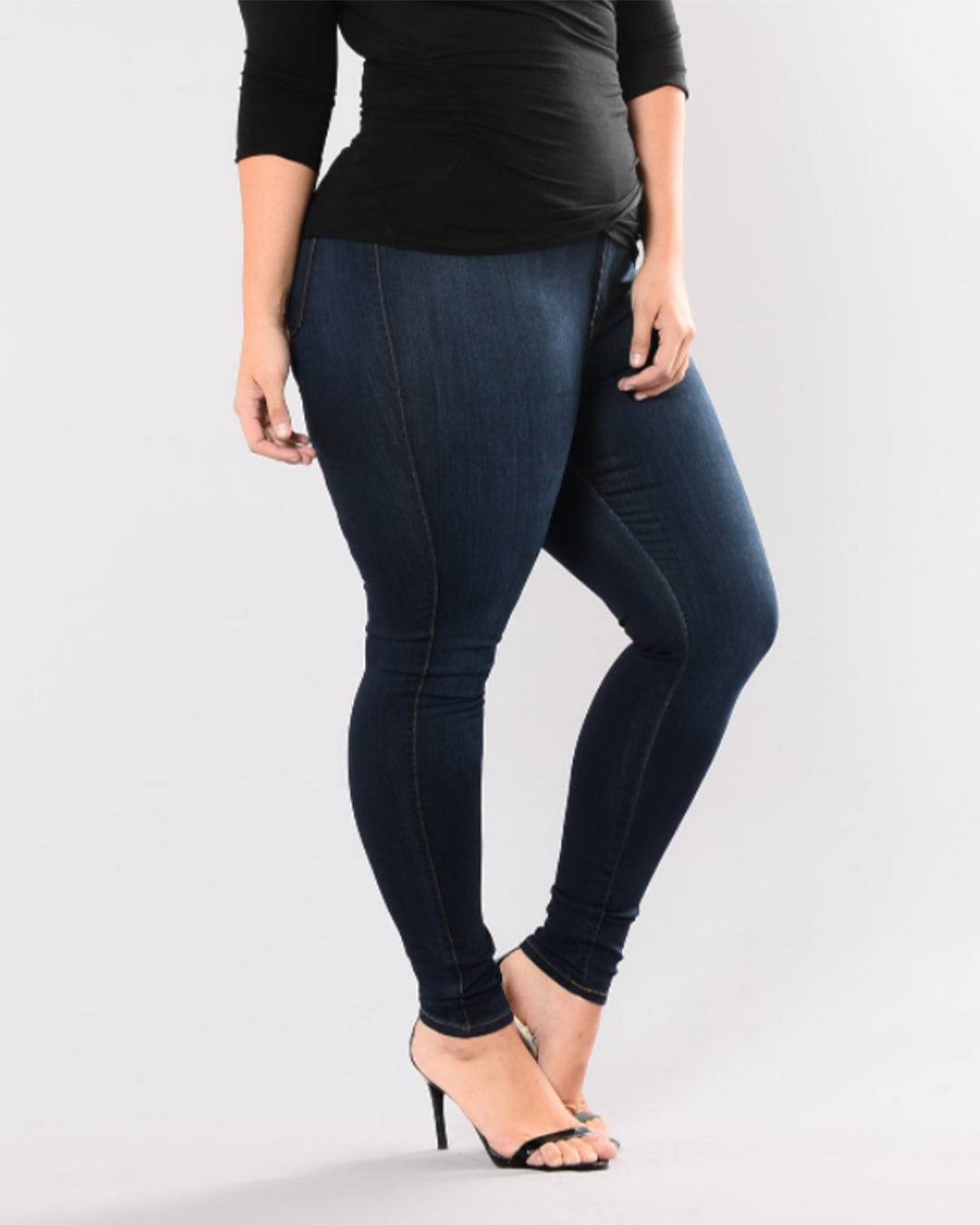 Plus Size High Waist Stretch Slim Pants L Indigo Belt Craft