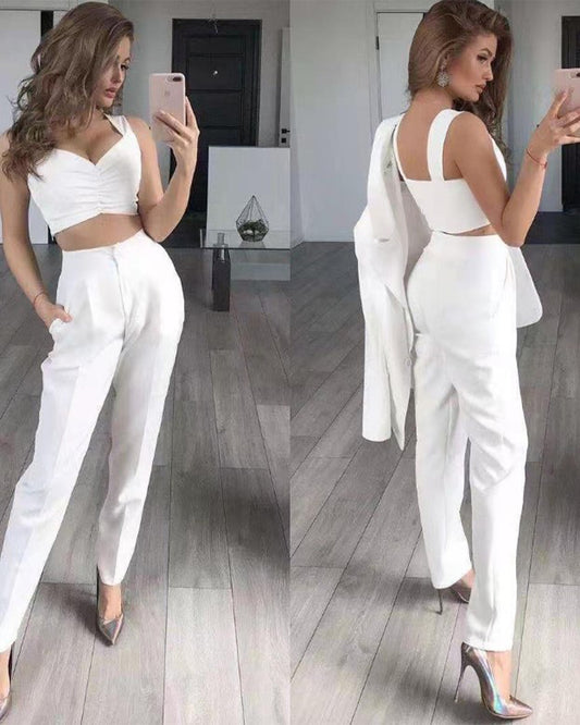 Slimming Mid Length Long Sleeve Small Suit S White