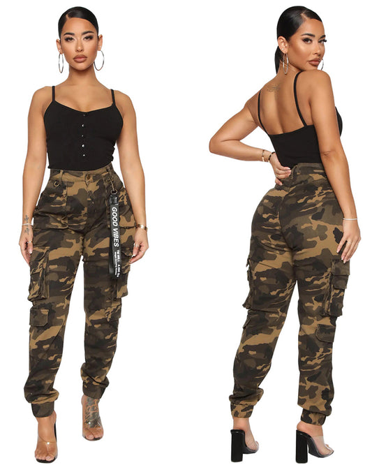 Slim Fit Camouflage Tapered Stretch Trousers