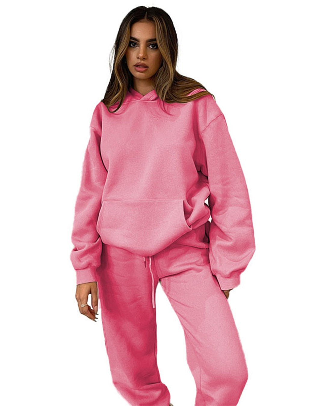 Round Neck Sweater & Skinny Trousers Set S Coral Red