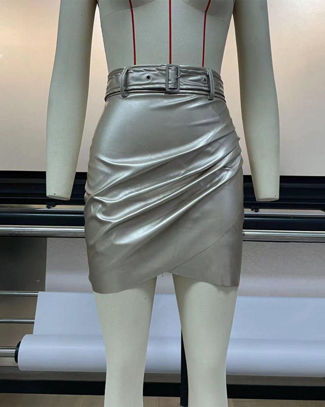Metallic Coated fabric Leather Zipper Skirt