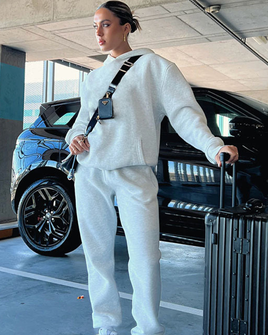 Round Neck Sweater & Skinny Trousers Set S Light Gray