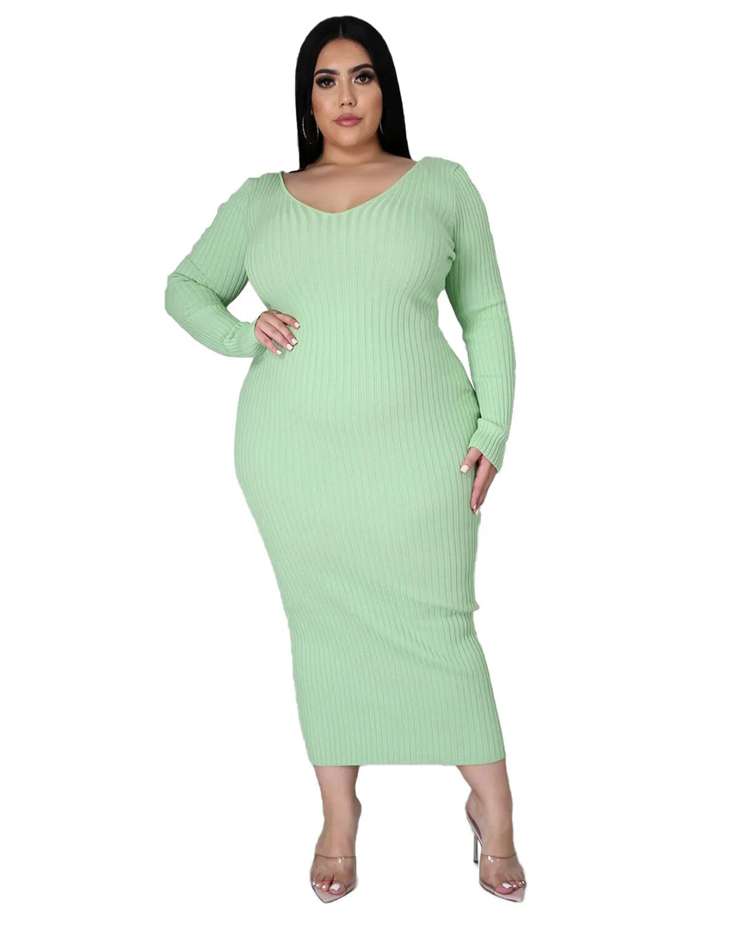 Plus Size Solid Color Knitted Dress