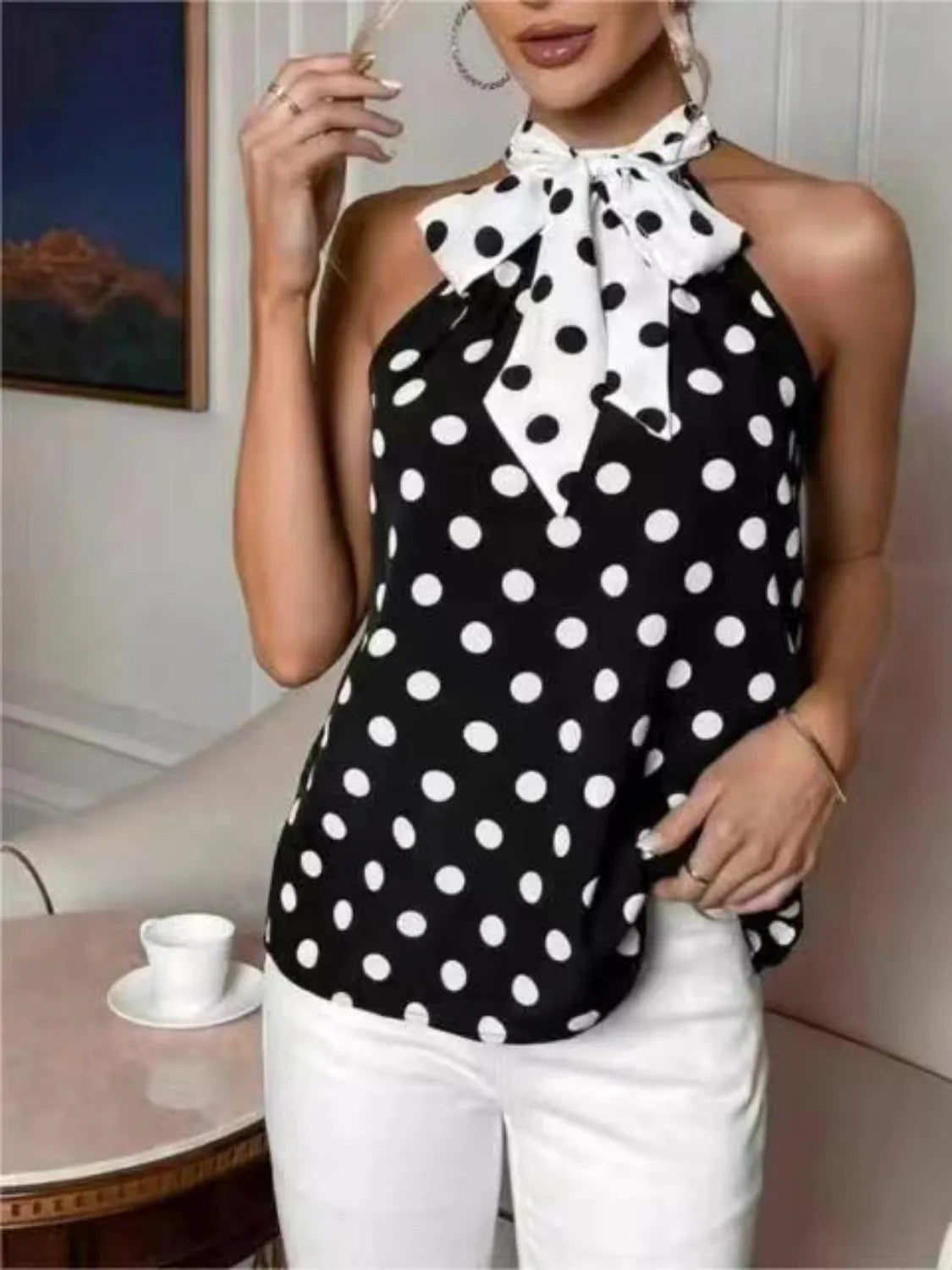 Polka Dot Tie Front Cami