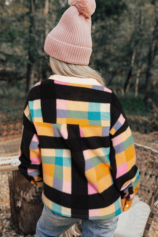 Black Plaid Print Pocketed Sweatshirt