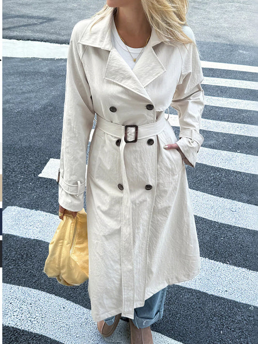 Double-Breasted Belted Trench Coat Gray S
