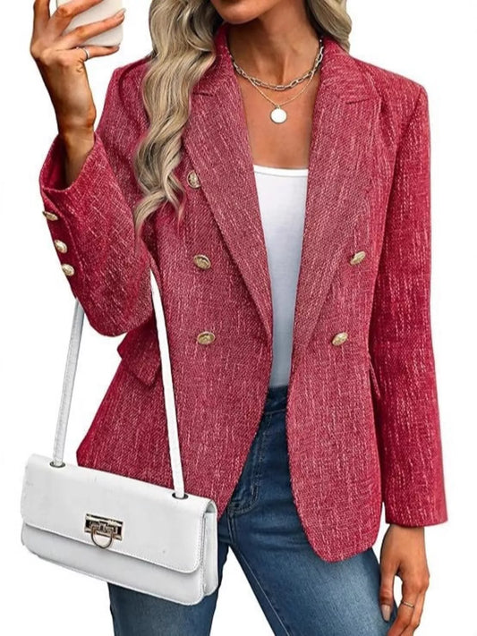 Double-Breasted Lapel Collar Blazer Red S
