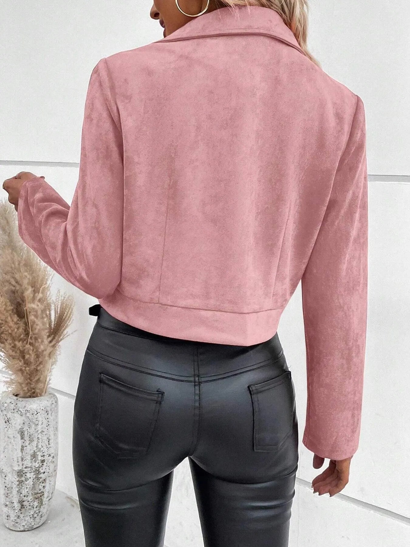 Zip Up Suede Cropped Moto Jacket