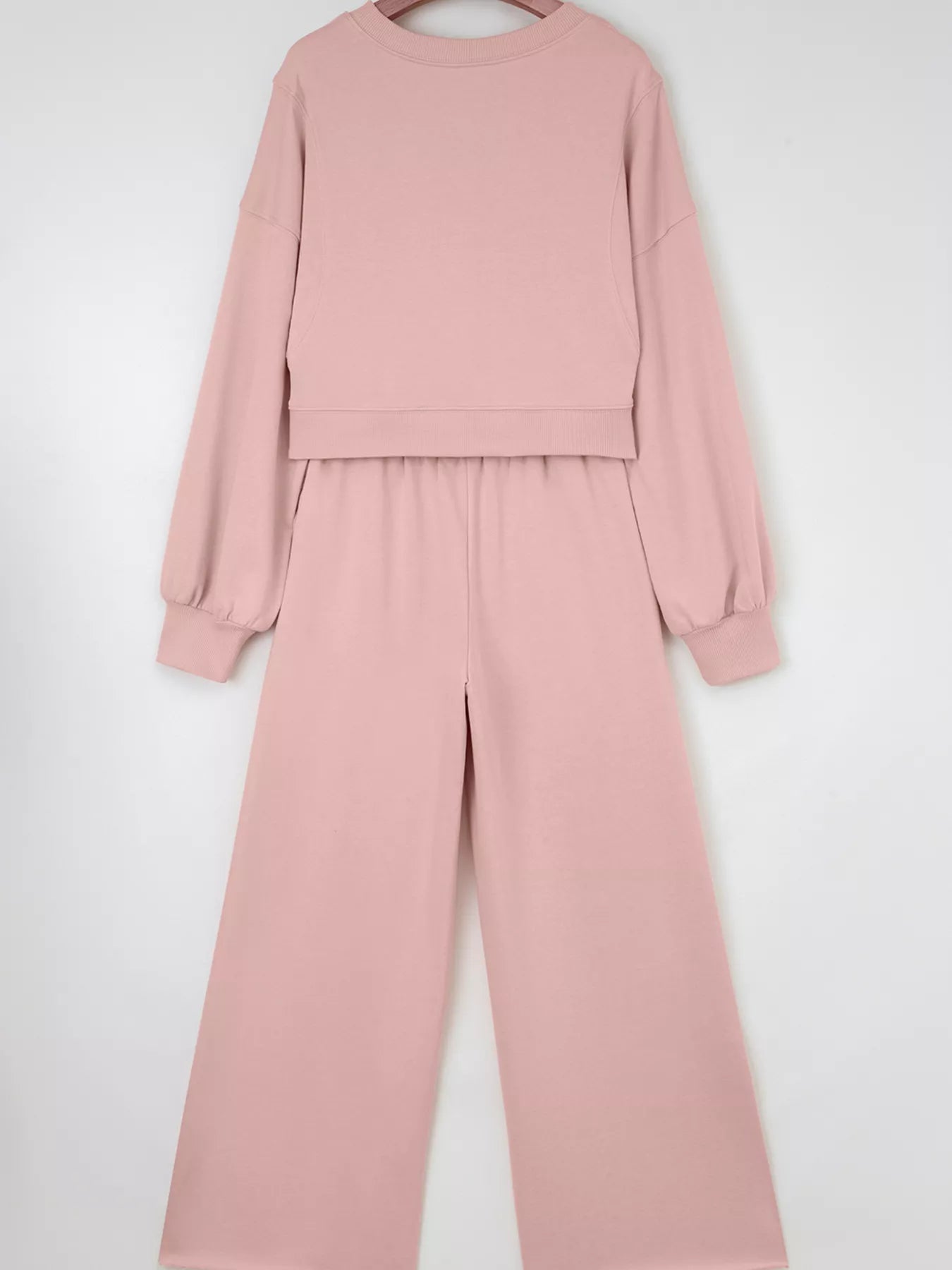 Drop Shoulder Puff Sleeve Crop Top and Drawstring Wide Leg Pants Set