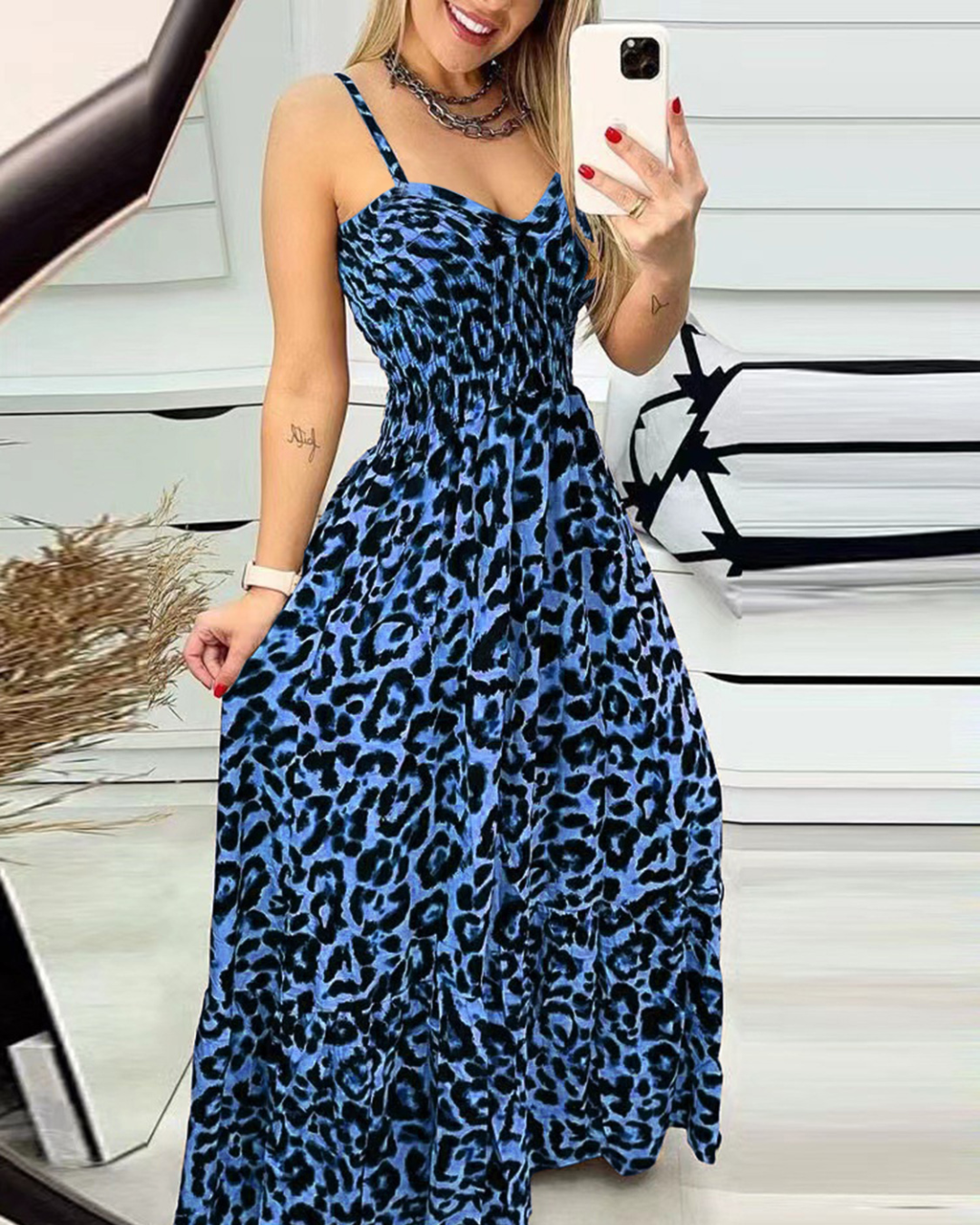 Leopard Sweetheart Neck Cami Dress   