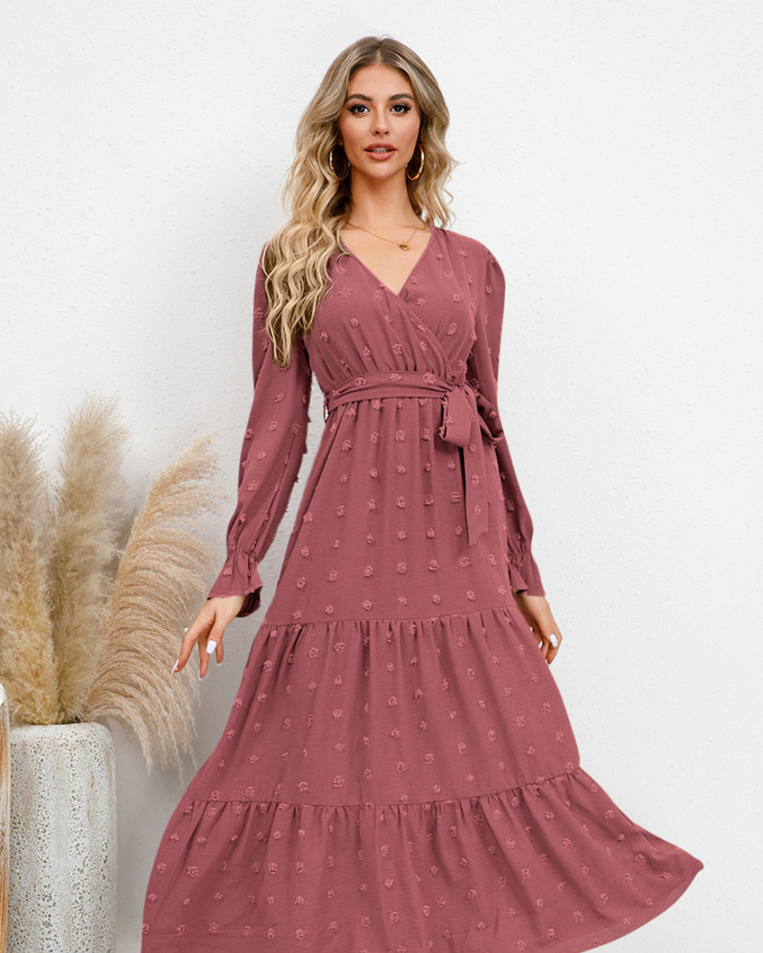 Swiss Dot Tied Surplice Dress   