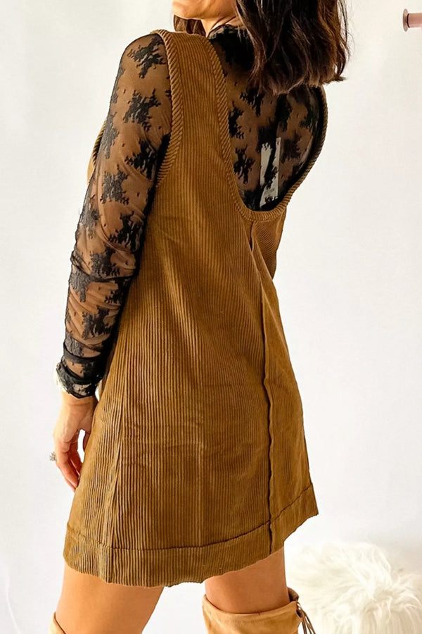 Corduroy Pocket Front Mini Overall Dress