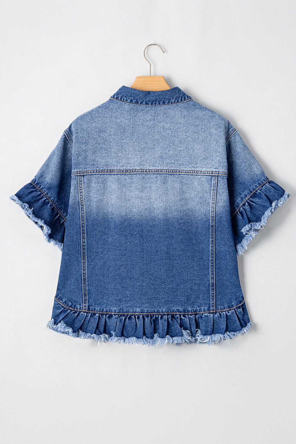 Raw Edge Ruffled Denim Jacket