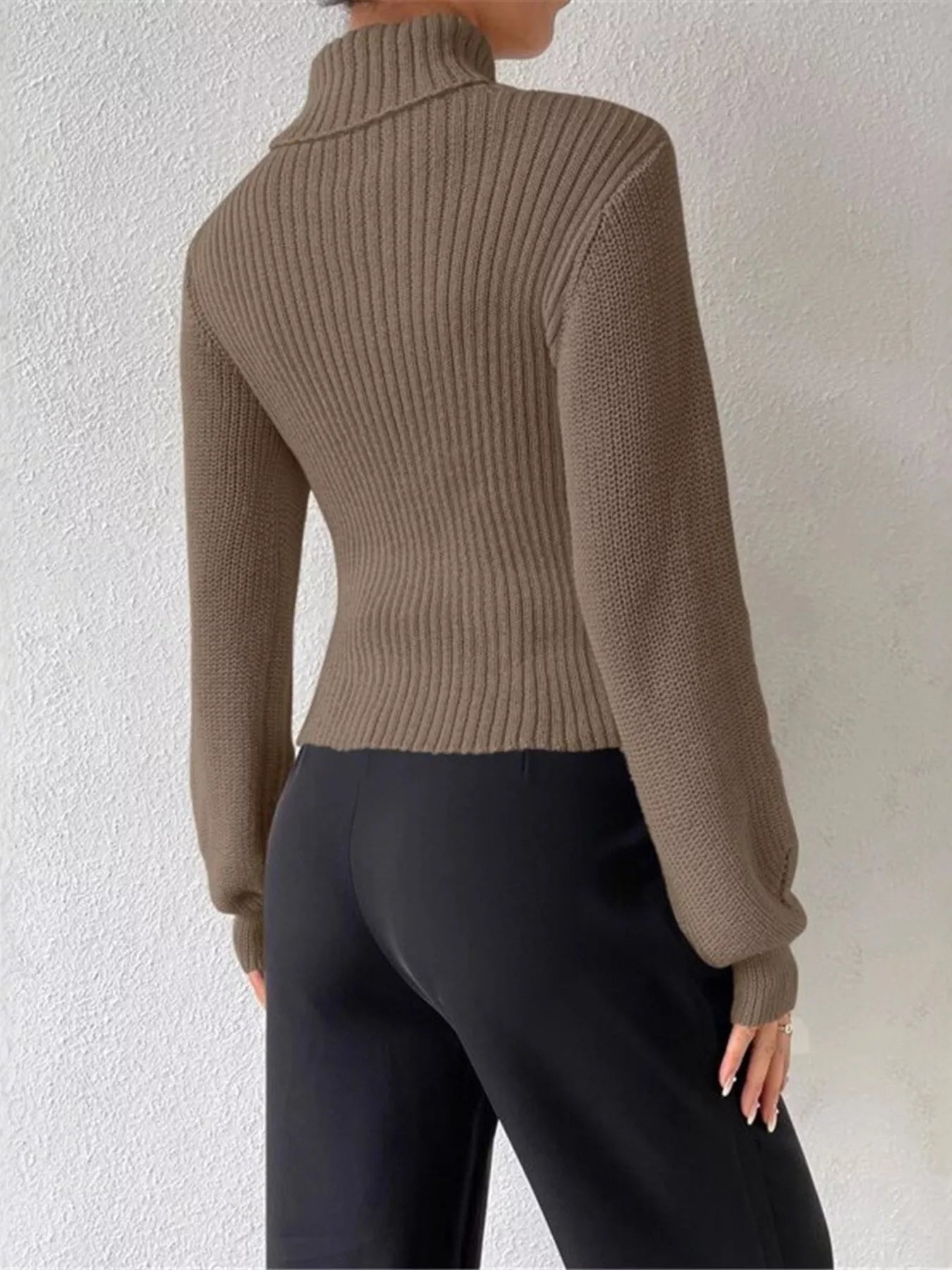 Cutout Front Turtleneck Long Sleeve Sweater