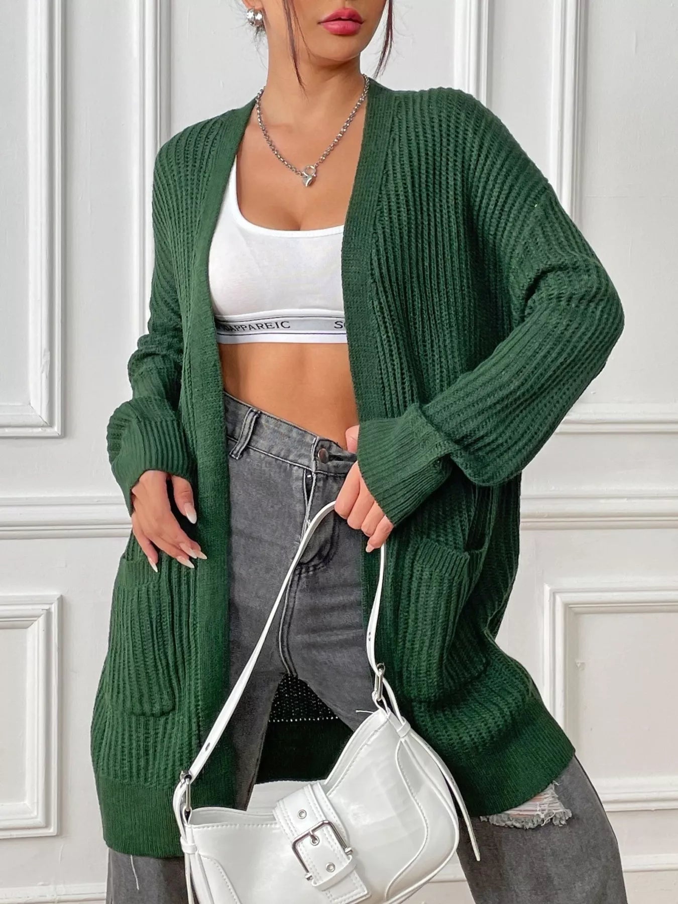 Open Front Drop Shoulder Cardigan