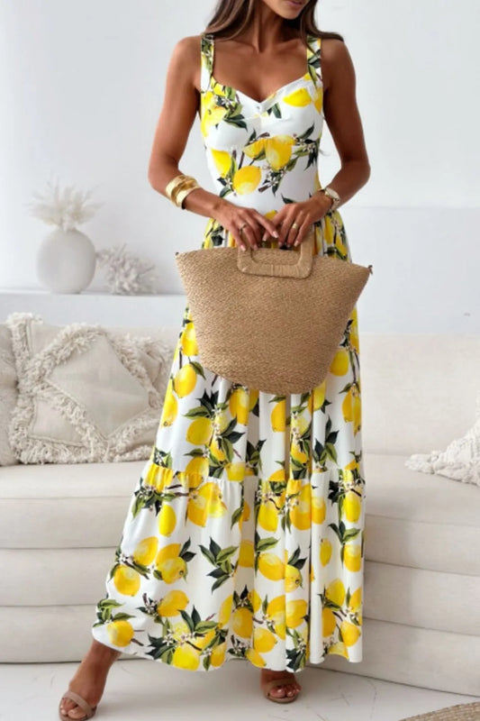 Lemon Print Sweetheart Neck
