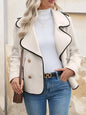 Contrast Trim Double-Breasted Jacket Beige S