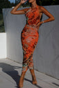 Backless Printed Halter Neck Dress Orange-Red XL